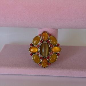 Vintage Monet Autumnal Cabochon Starburst Brooch